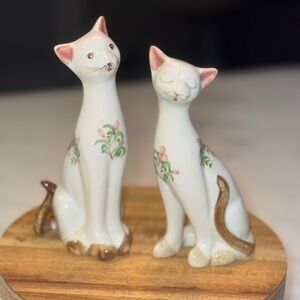 Vintage Floral Porcelain Cat Figurine set of 2 Andrea by Sadek